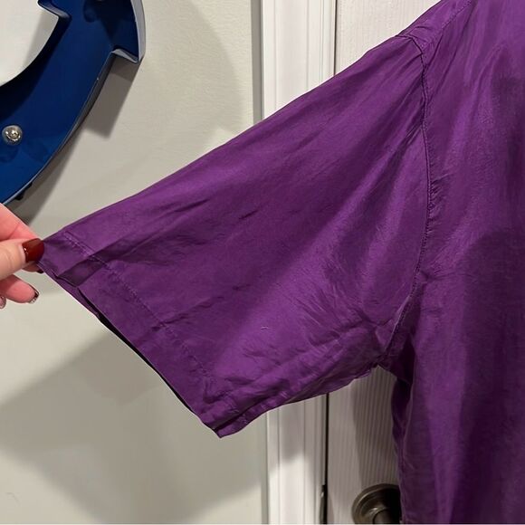 Creative Edge vintage 80s boxy short sleeve button down purple silk blouse large - Picture 6 of 10
